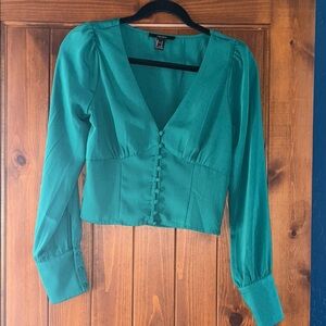 Dark Green Fitted Crop Blouse